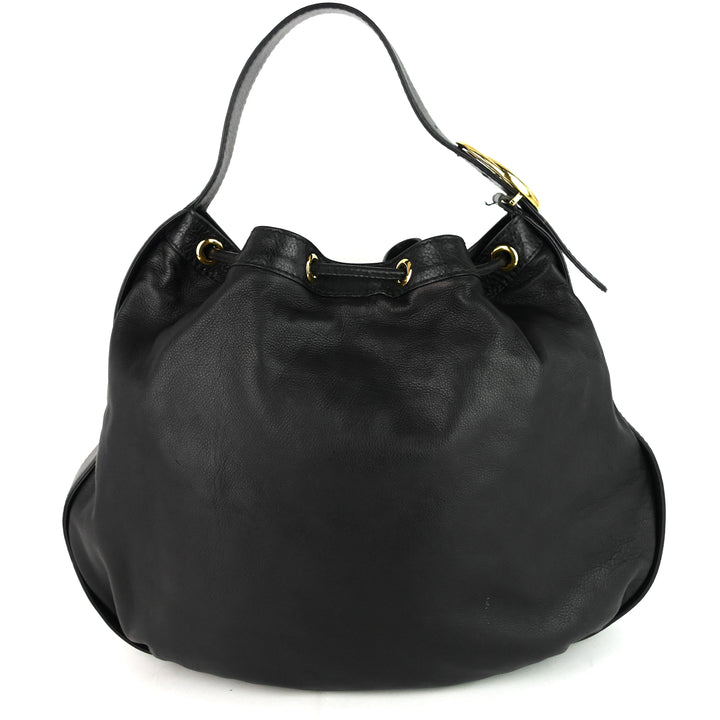 drawstring soft leather tote bag