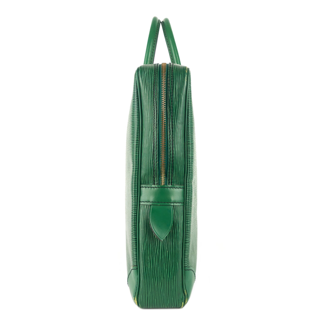 porte-documents voyage green epi leather briefcase bag