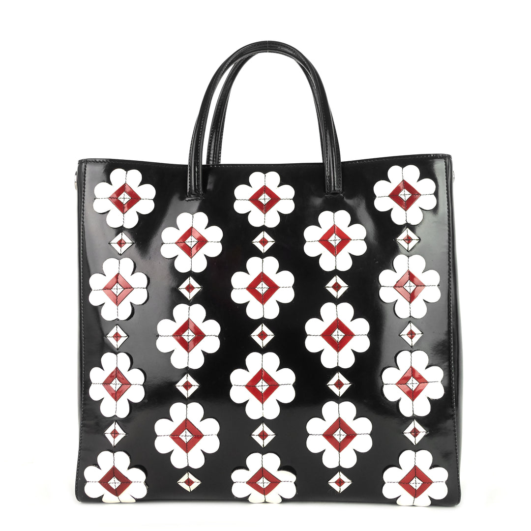 convertible spazzolato leather flower appliqué tote bag