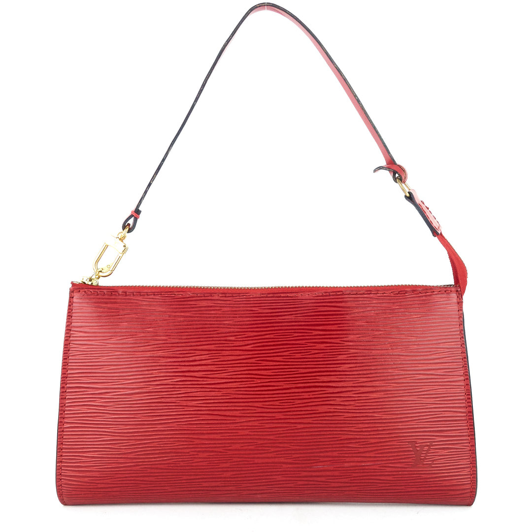 pochette accessoires red epi leather handbag
