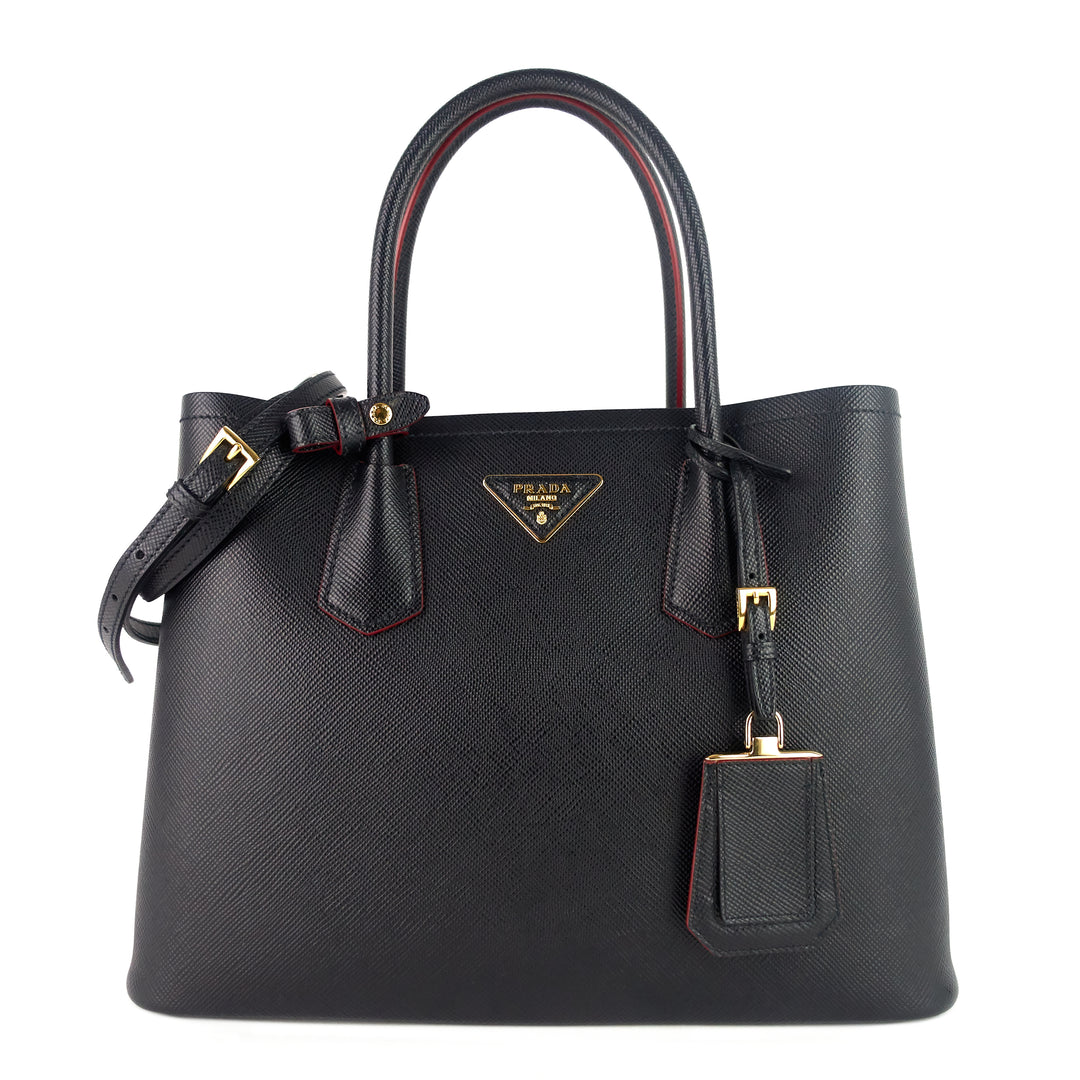 double medium saffiano cuir leather tote bag