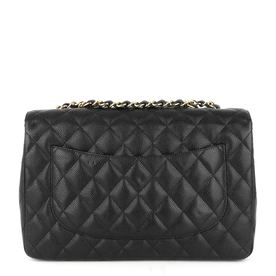 classic single flap jumbo caviar leather bag