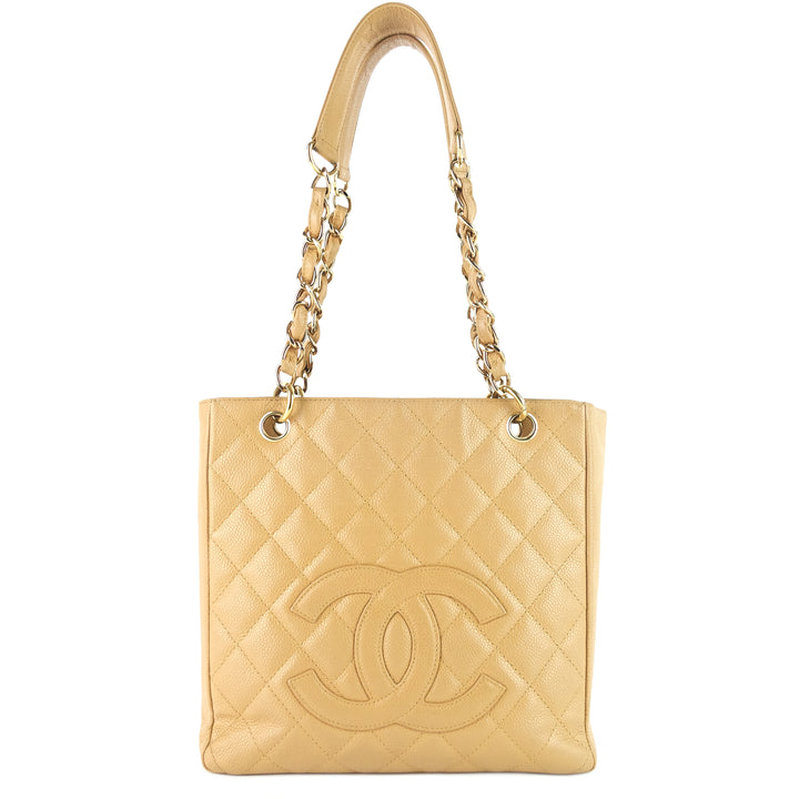 petite shopping tote quilted caviar leather bag