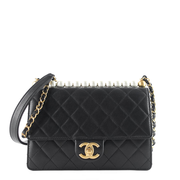 chic pearls mini lambskin leather bag