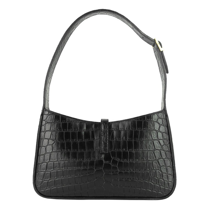 Le 5 à 7 Croc Embossed Calfskin Leather Hobo Bag