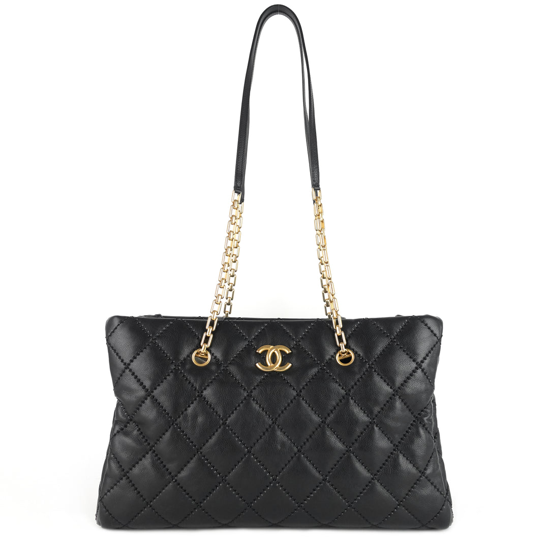 retro chain large calfskin leather shopping tote bag