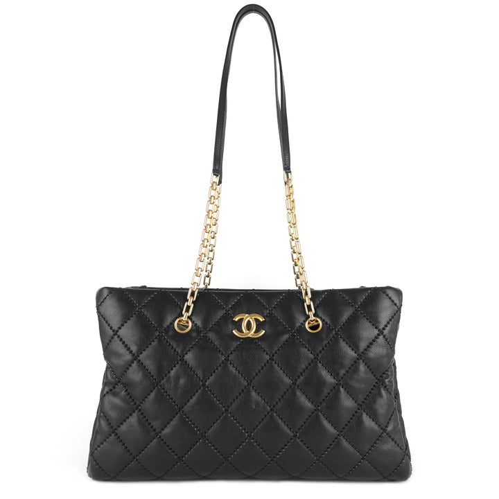 retro chain large calfskin leather shopping tote bag