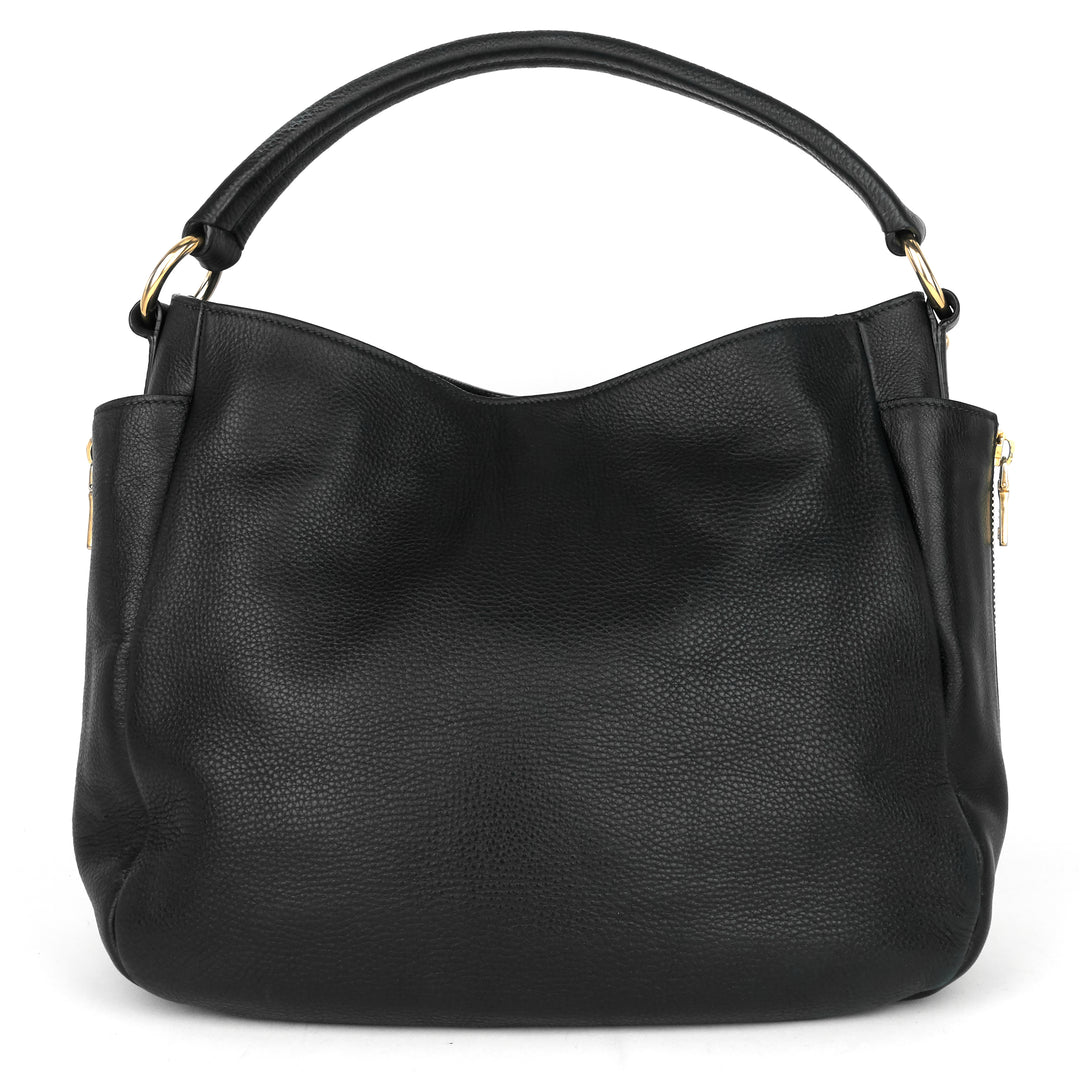 vitello daino leather zip side pocket bag