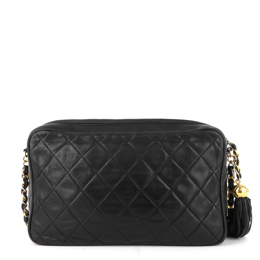 quilted lambskin leather camera bag