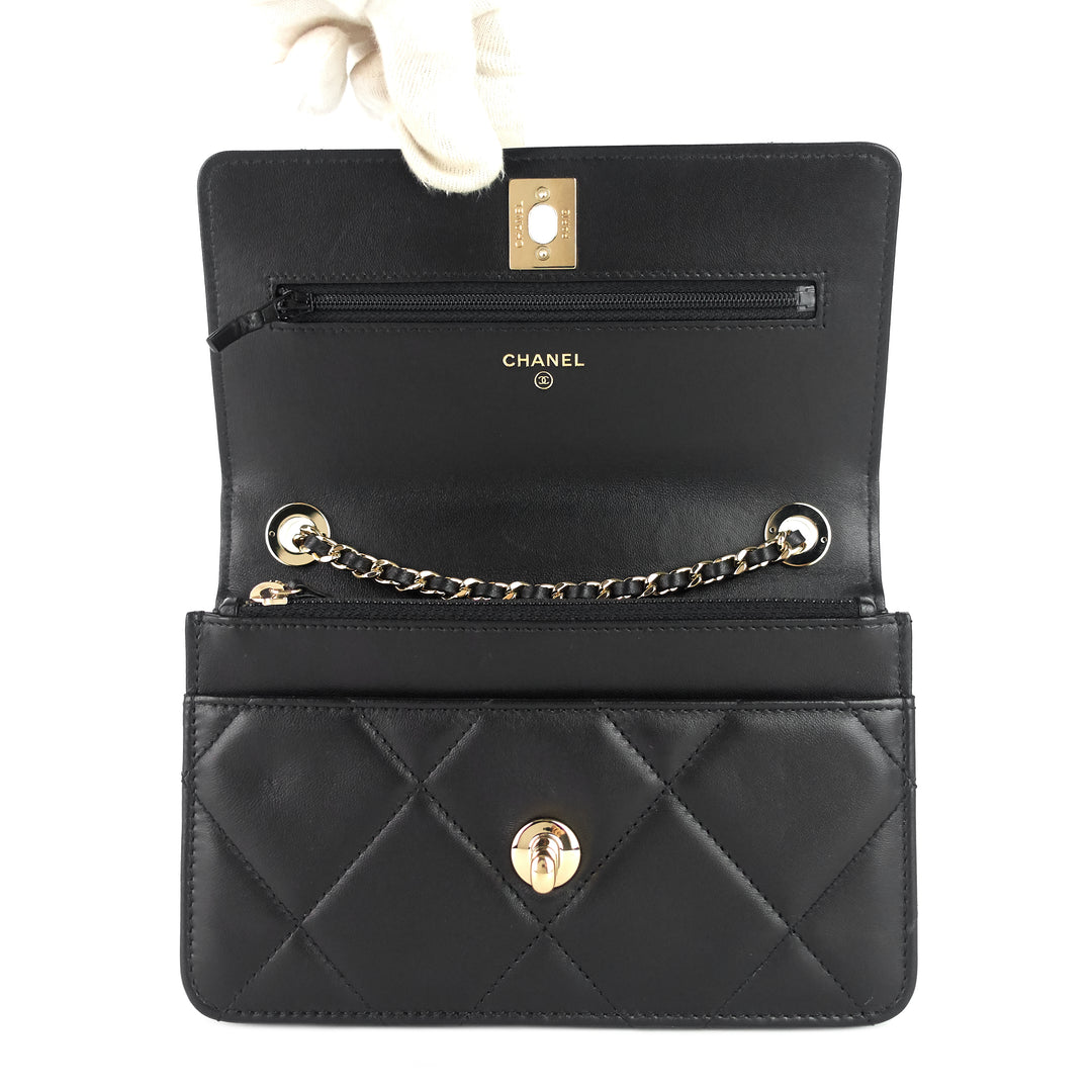 trendy large lambskin leather wallet on chain bag