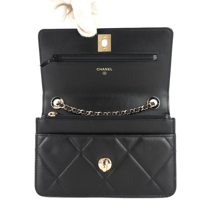 trendy large lambskin leather wallet on chain bag