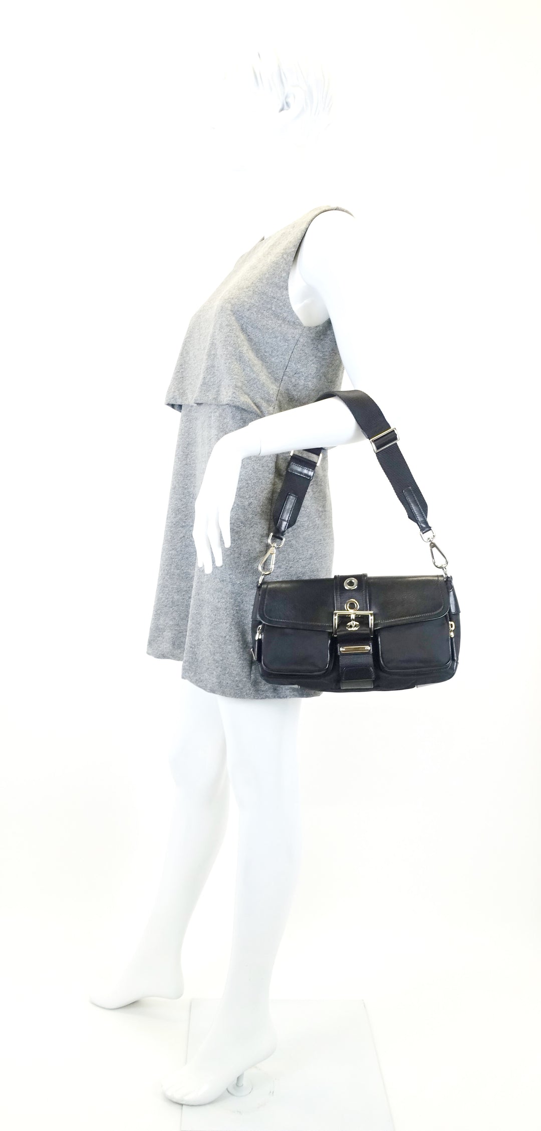 tessuto nylon and leather buckle bag