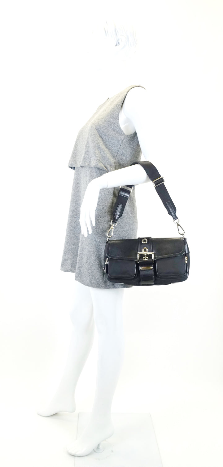 tessuto nylon and leather buckle bag