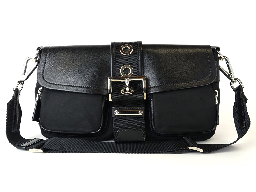 tessuto nylon and leather buckle bag