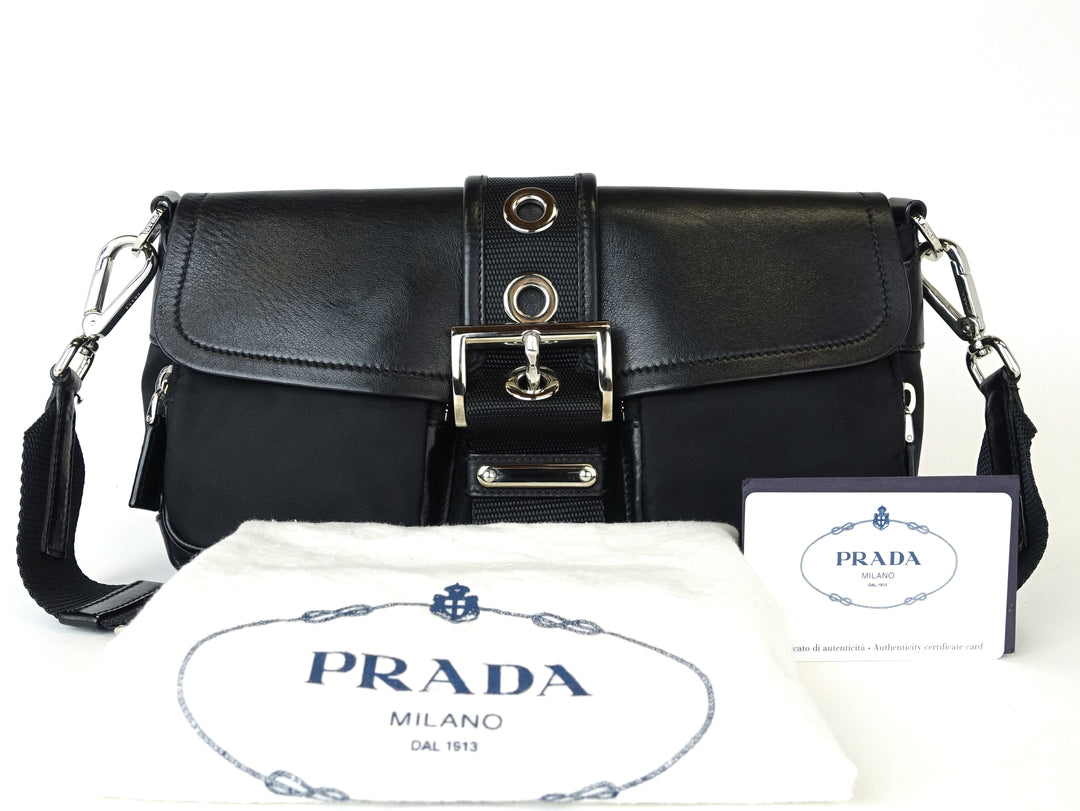 tessuto nylon and leather buckle bag