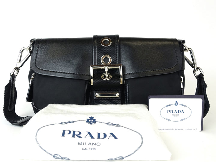 tessuto nylon and leather buckle bag