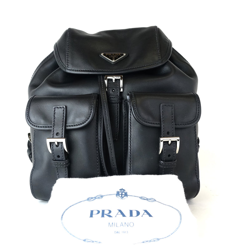 smooth calf leather triple flap backpack bag