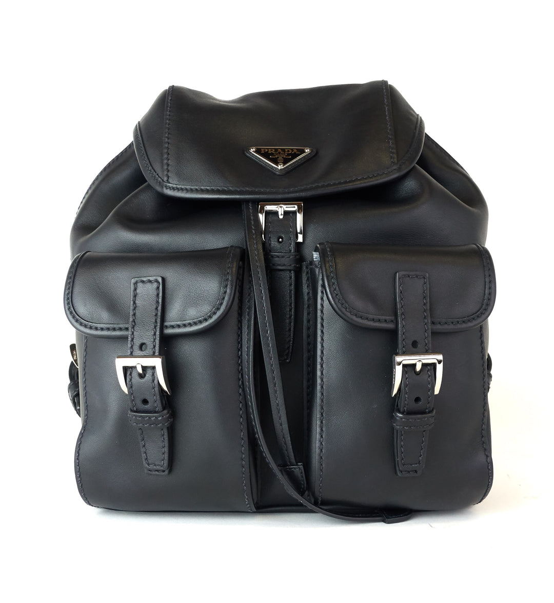 smooth calf leather triple flap backpack bag