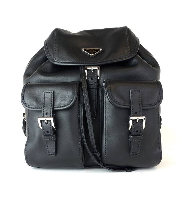 smooth calf leather triple flap backpack bag