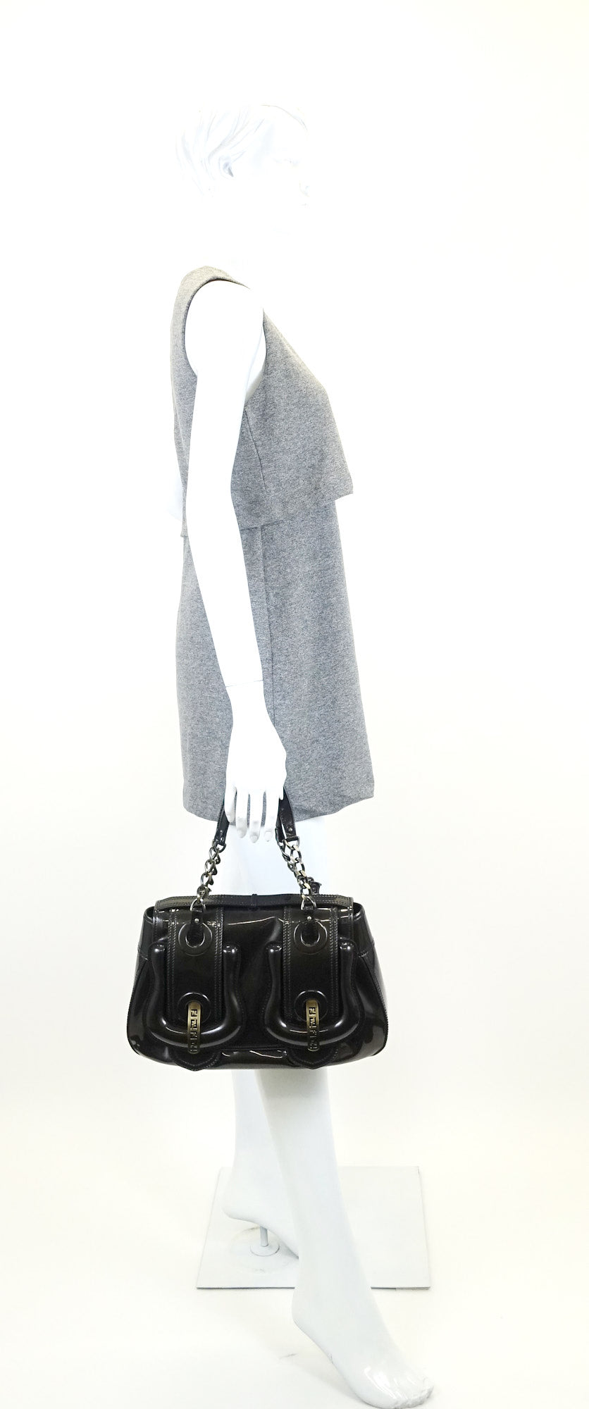 double b buckle patent leather bag