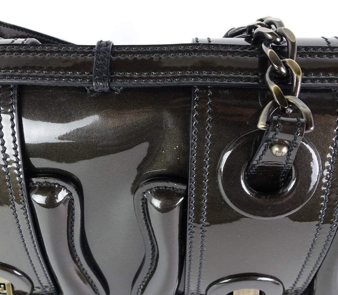 double b buckle patent leather bag