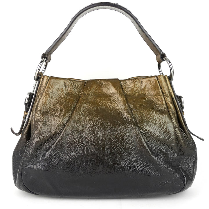 ombre pleated patent leather bag