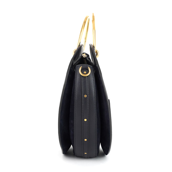 pixie medium calfskin and suede double handle bag