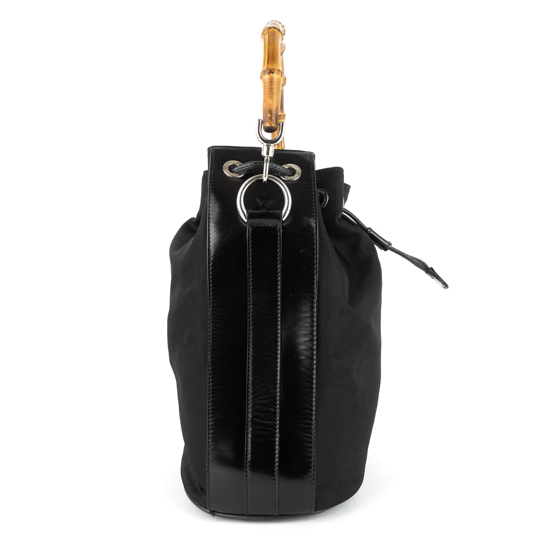 nylon bamboo handle drawstring bucket bag