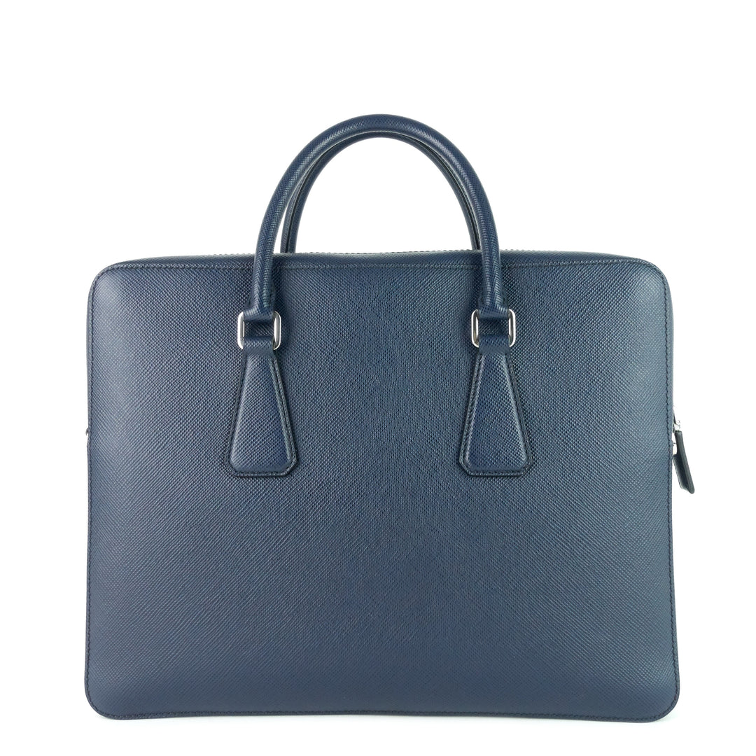 lettering logo saffiano leather briefcase bag