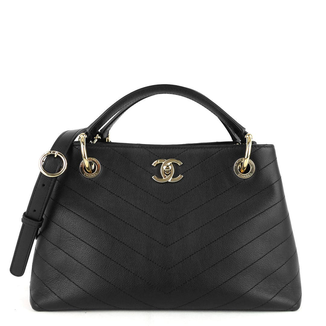 chevron chic top handle small calfskin tote bag
