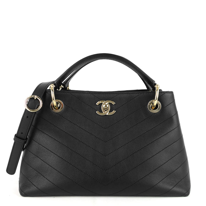 chevron chic top handle small calfskin tote bag