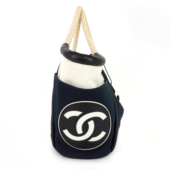cruise rope canvas and leather cabas tote bag