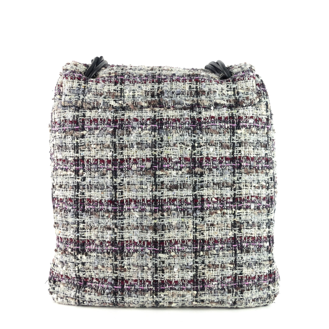 floral appliqué tweed messenger bag