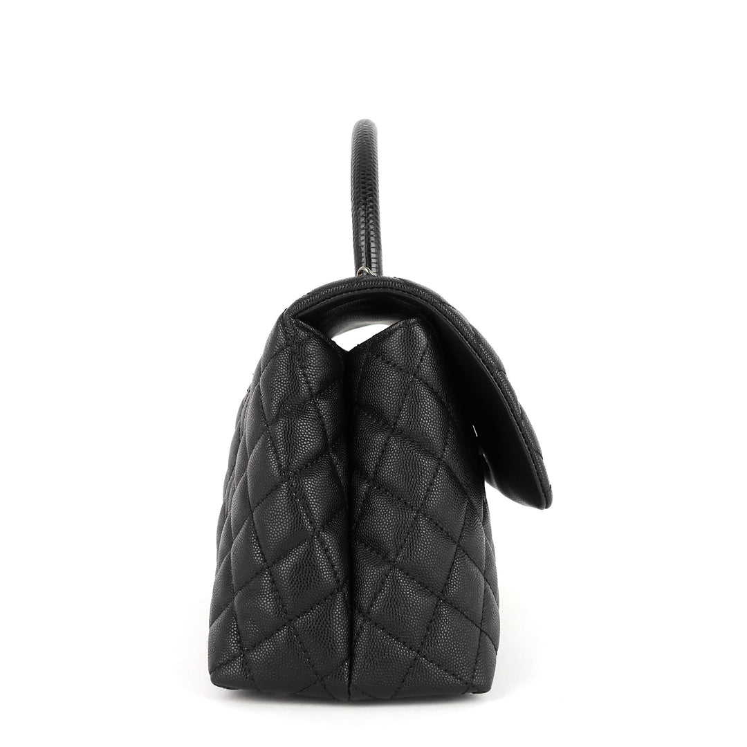 cc coco small caviar and lizard-embossed calfskin top handle bag