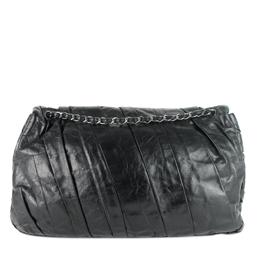 twisted flap maxi glazed calfskin leather bag