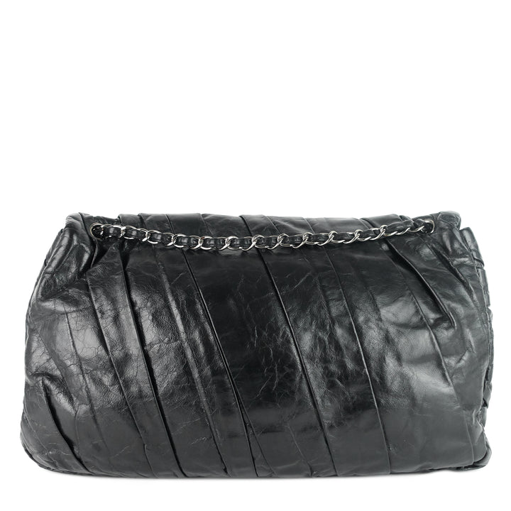 twisted flap maxi glazed calfskin leather bag