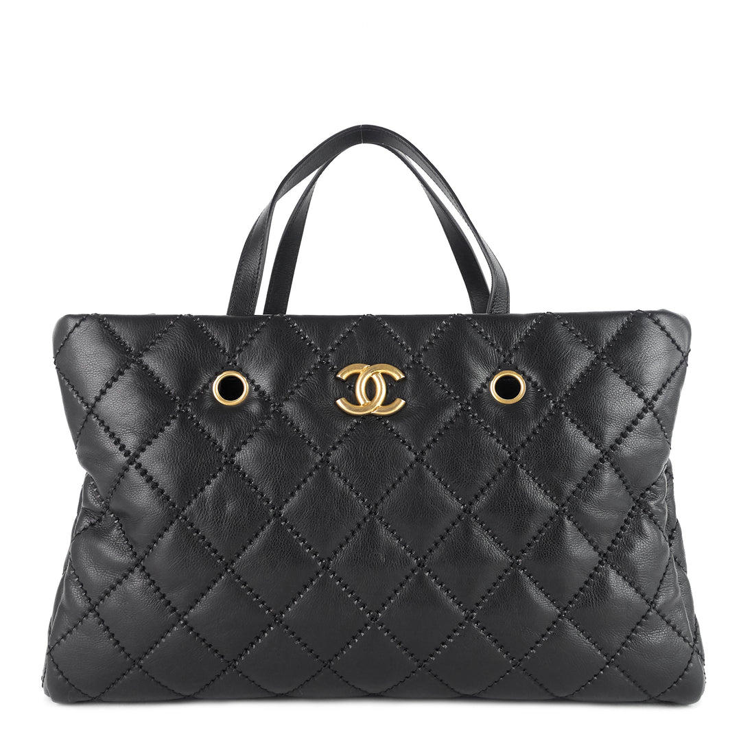 retro chain large calfskin leather shopping tote bag