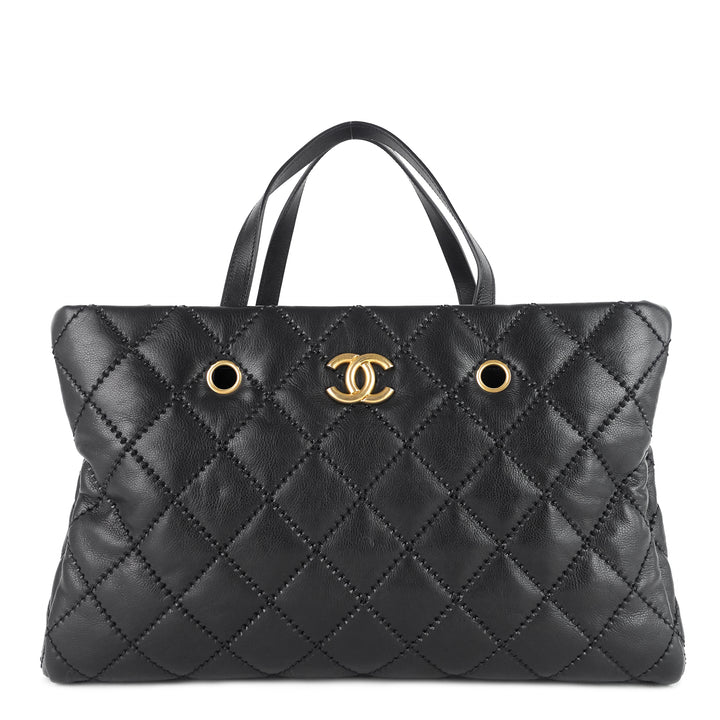 retro chain large calfskin leather shopping tote bag