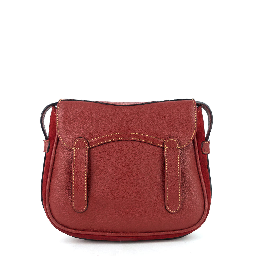 saddle flap suede shoulder/belt bag