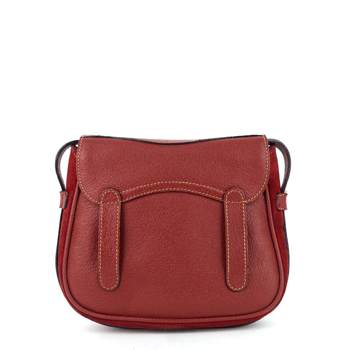 saddle flap suede shoulder/belt bag