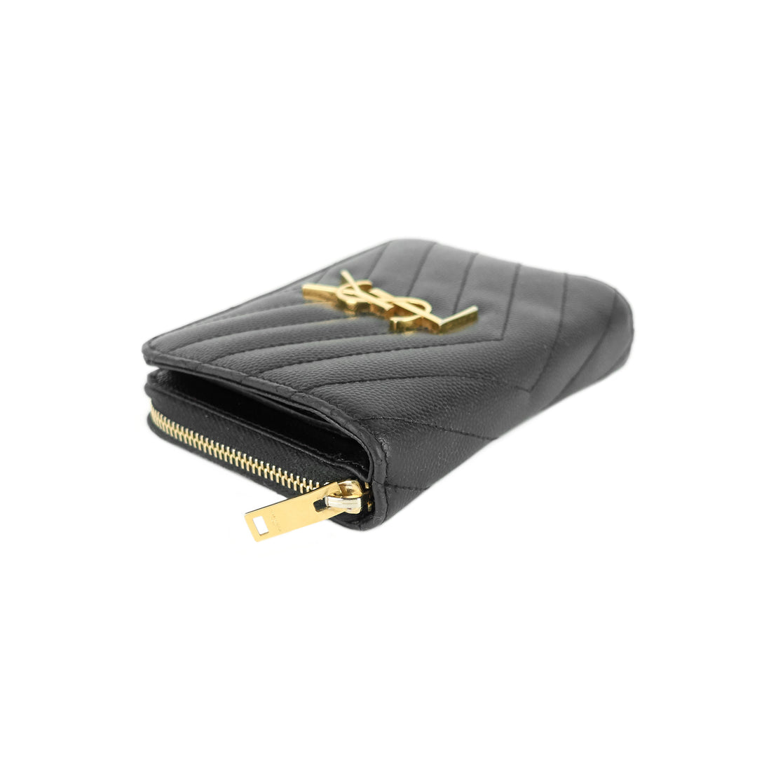 grain de poudre embossed leather zip around wallet