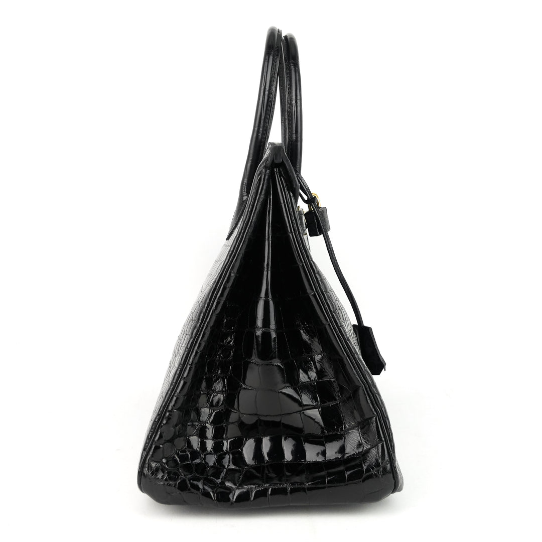 birkin 35 black porosus crocodile handbag