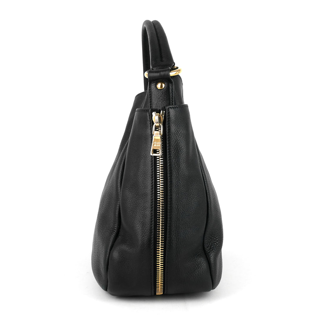 vitello daino leather zip side pocket bag