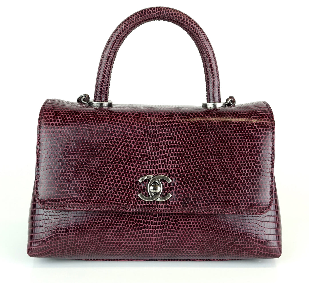 cc flap rolled top handle lizard small bag