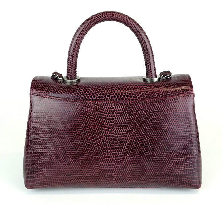 cc flap rolled top handle lizard small bag