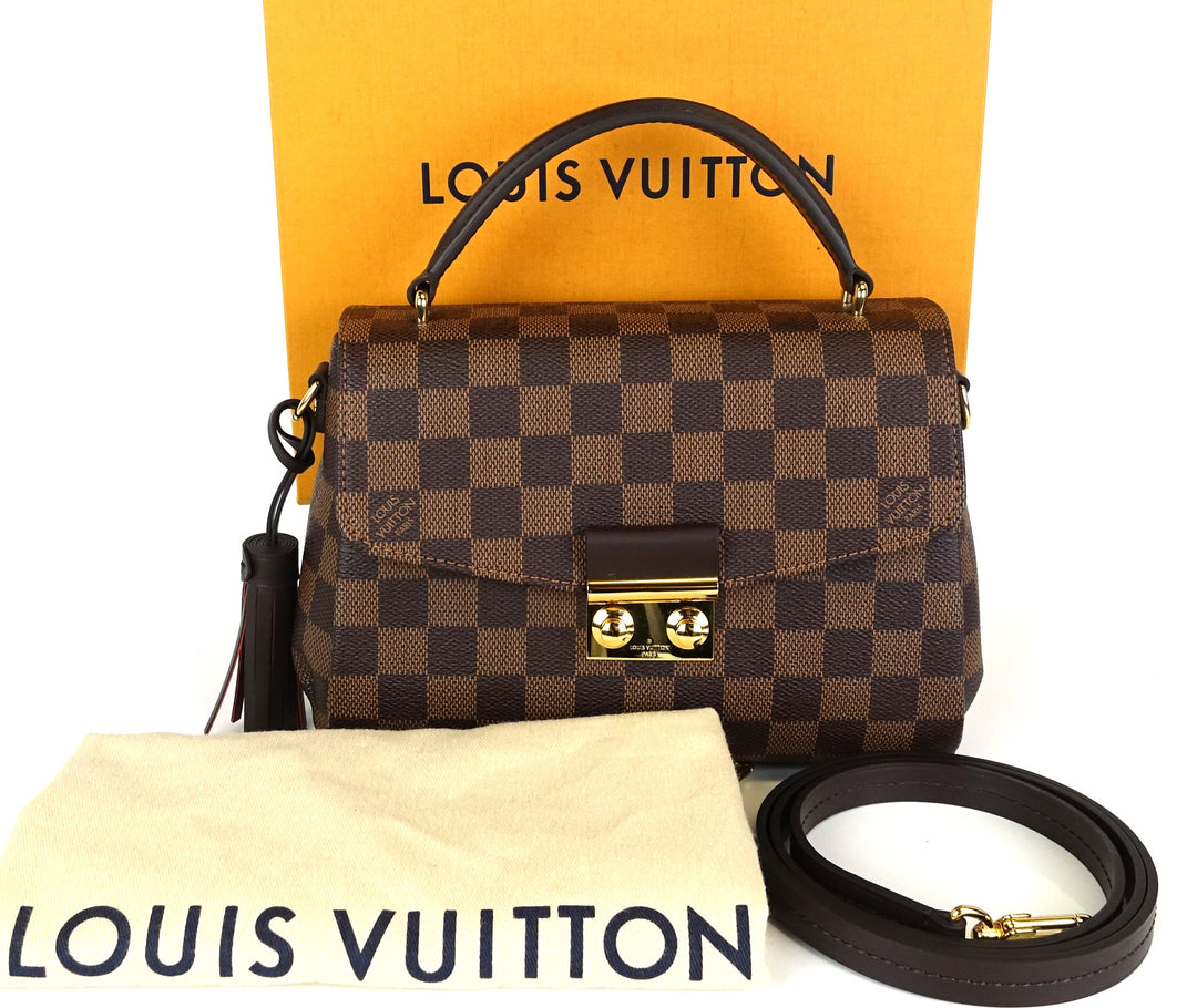 croisette damier ebene canvas handbag with strap