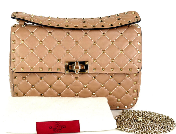 rockstud spike quilted lambskin leather bag