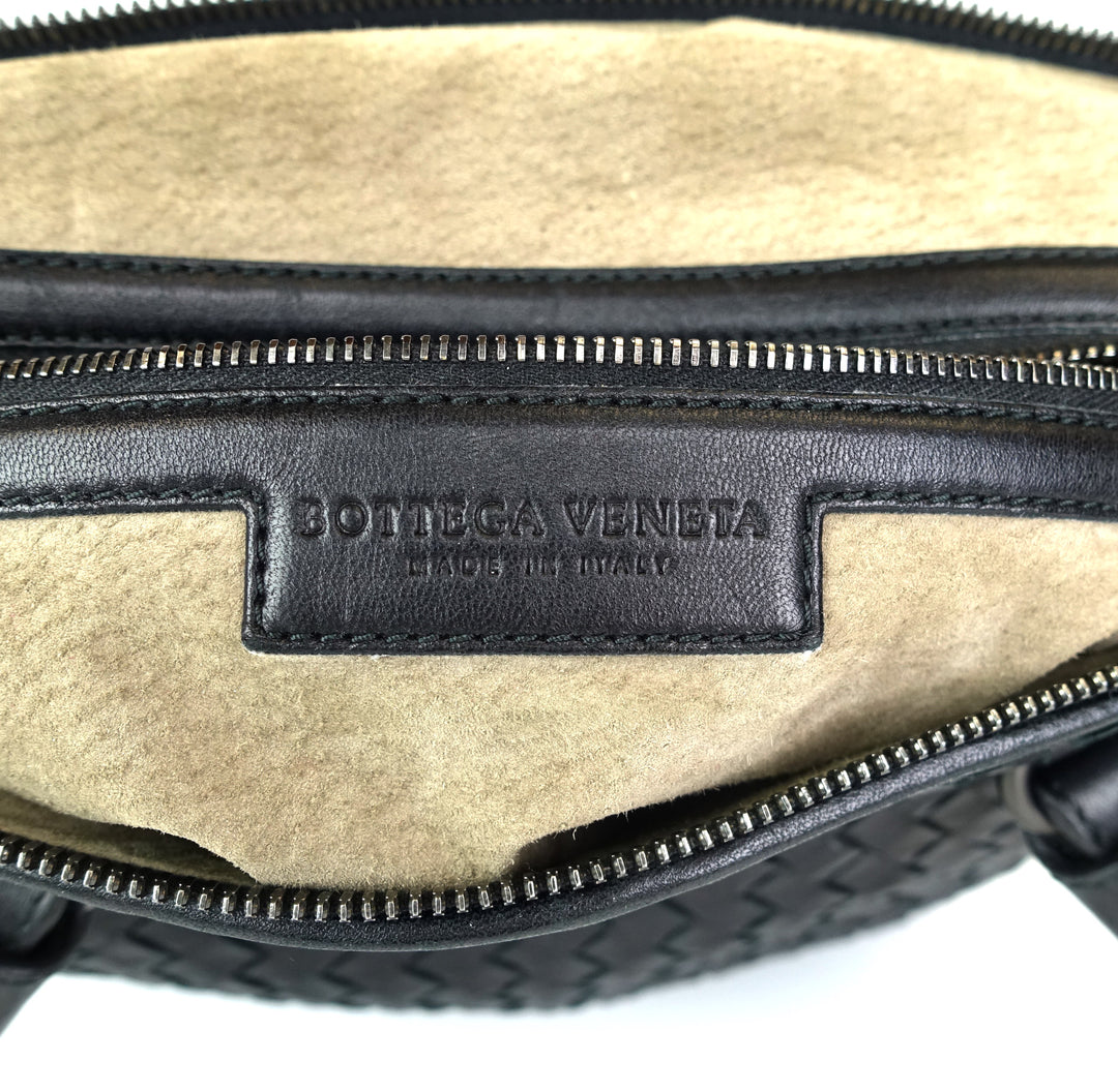 intrecciato nappa leather top zip handbag