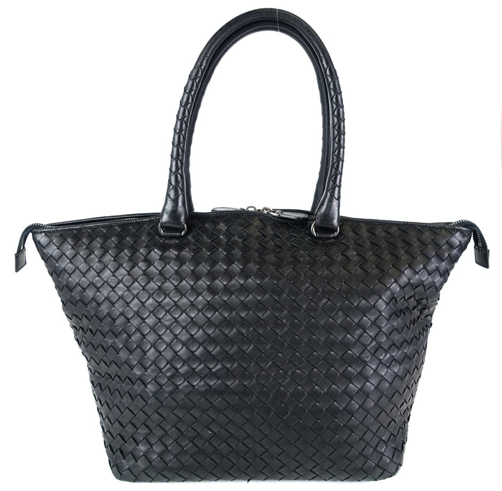 intrecciato nappa leather top zip handbag