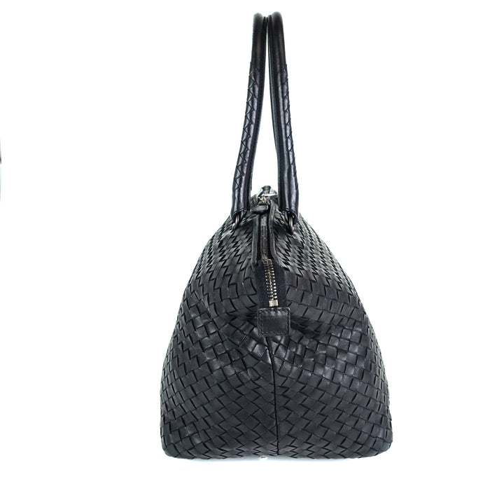 intrecciato nappa leather top zip handbag